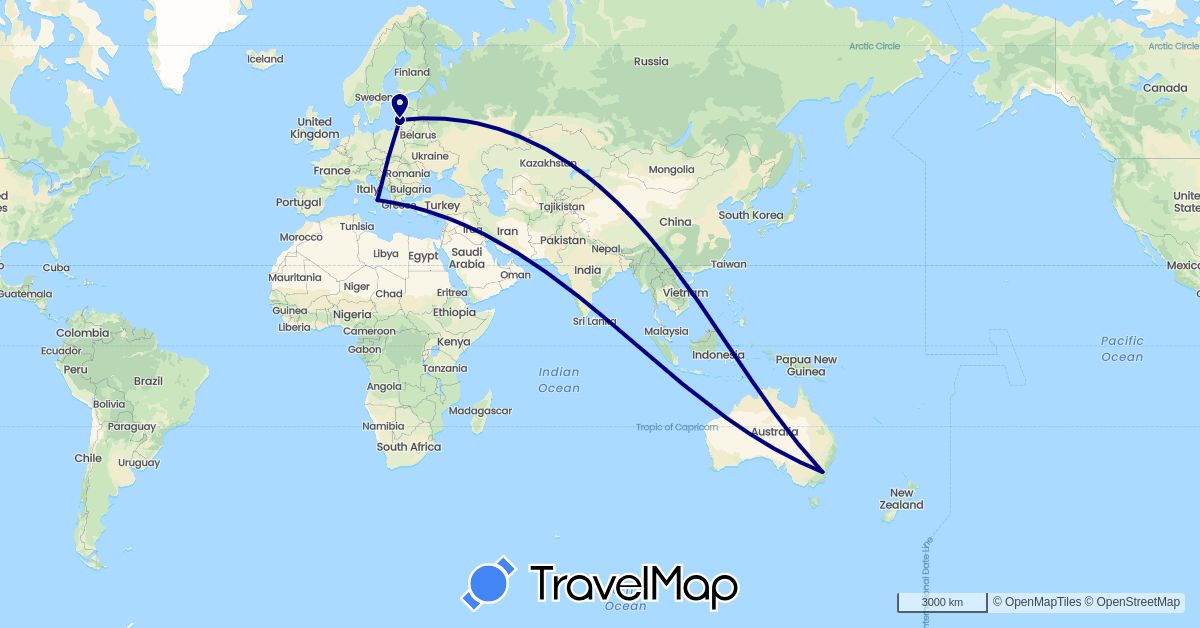 TravelMap itinerary: driving in Australia, Italy, Lithuania (Europe, Oceania)